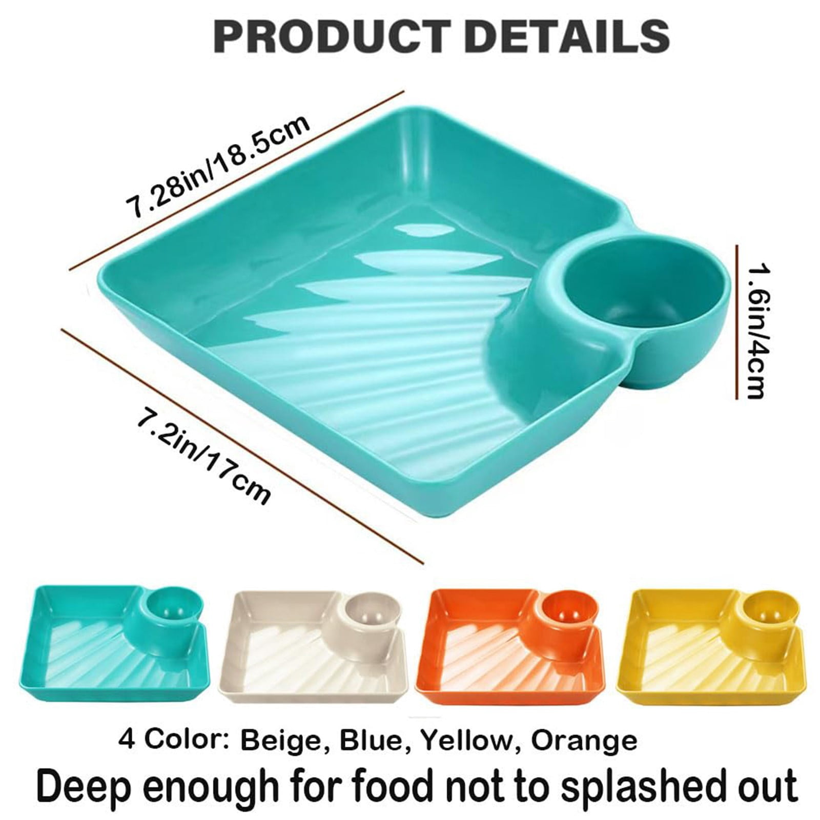 Chip Dip Serving Platter, Plastic Dumpling Plates with Sauce Compartment, Square Serving Dish Sushi Plates, Small Dip Tray for Appetizer, Taco Salsa, Fruit, Charcuterie, 1 Pcs, 7.28x7.2x1.6 7.28