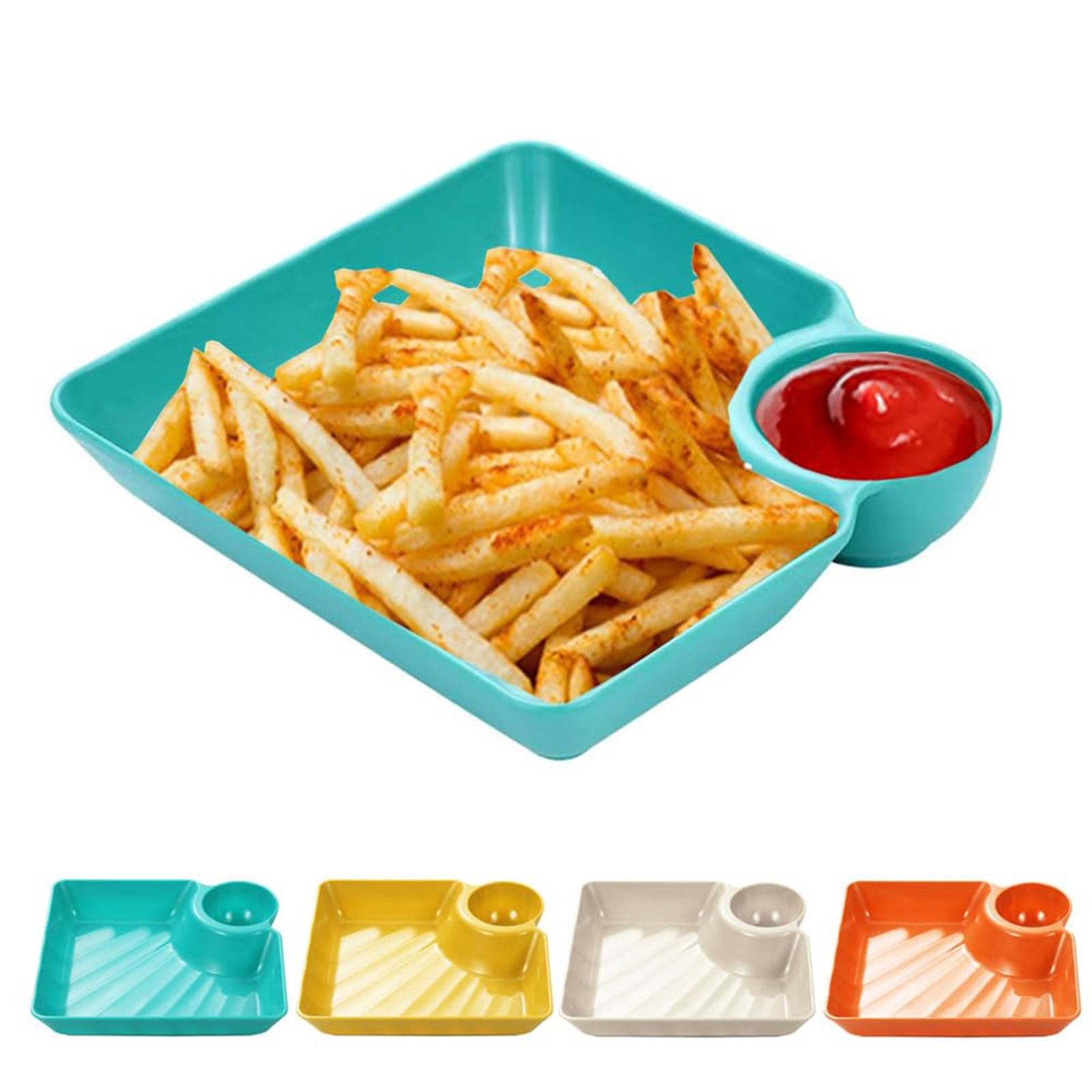 Chip Dip Serving Platter, Plastic Dumpling Plates with Sauce Compartment, Square Serving Dish Sushi Plates, Small Dip Tray for Appetizer, Taco Salsa, Fruit, Charcuterie, 1 Pcs, 7.28x7.2x1.6 7.28