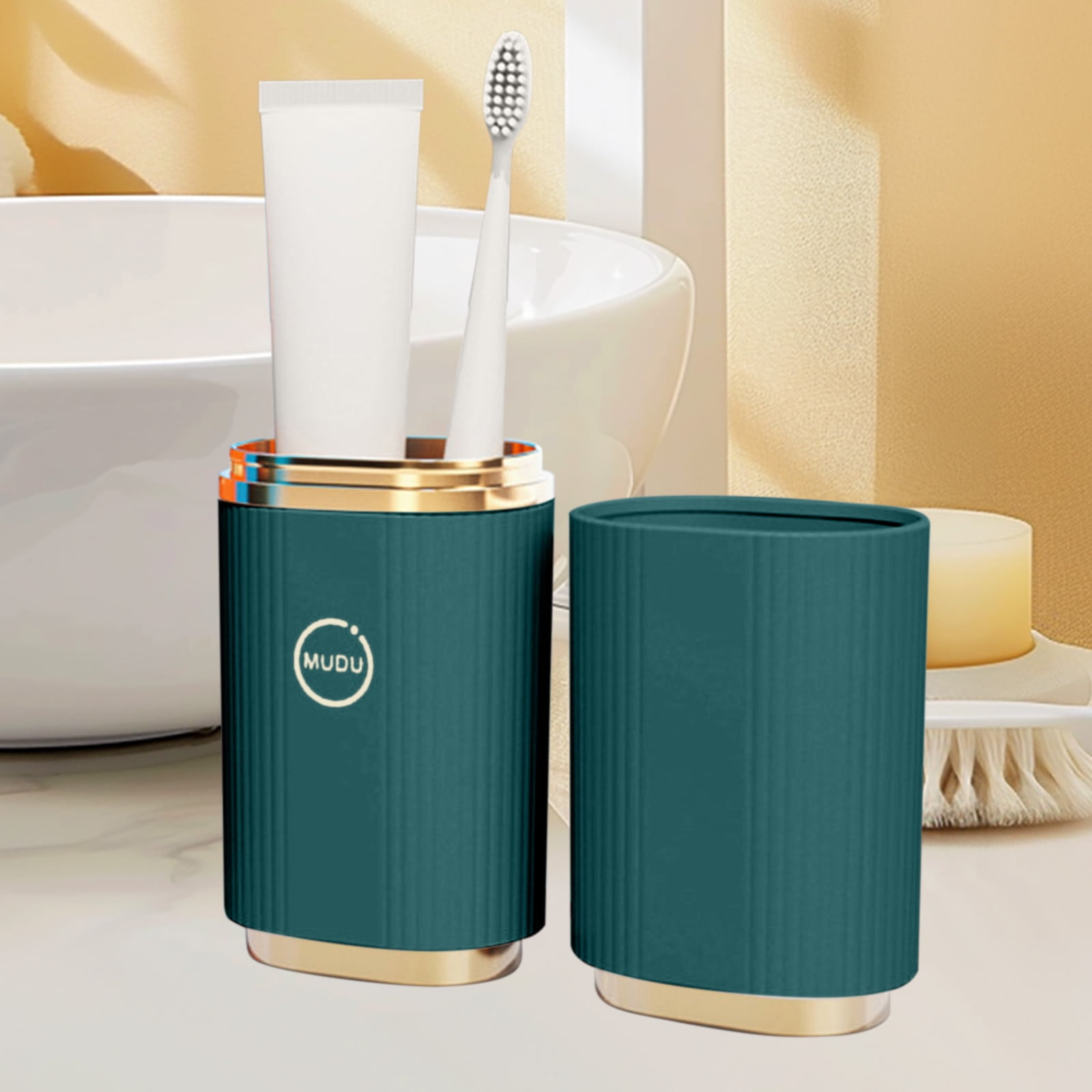 Travel Toothbrush and Mouthwash Cup Set, Portable Plastic Brushing Kit with Integrated Base, Non-Slip Handle, Space-Saving Design for Home, Camping, or Hotel, Couple-Friendly Green - Image 5