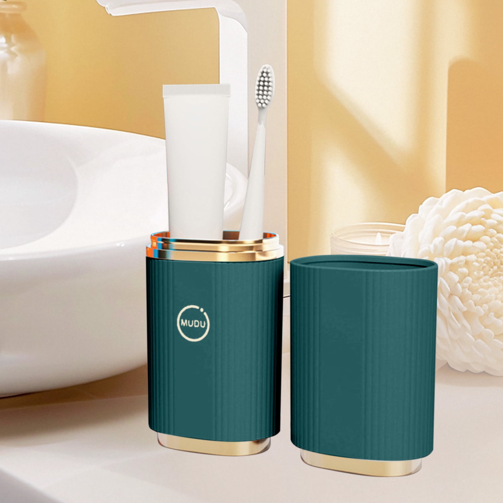 Travel Toothbrush and Mouthwash Cup Set, Portable Plastic Brushing Kit with Integrated Base, Non-Slip Handle, Space-Saving Design for Home, Camping, or Hotel, Couple-Friendly Green - Image 6