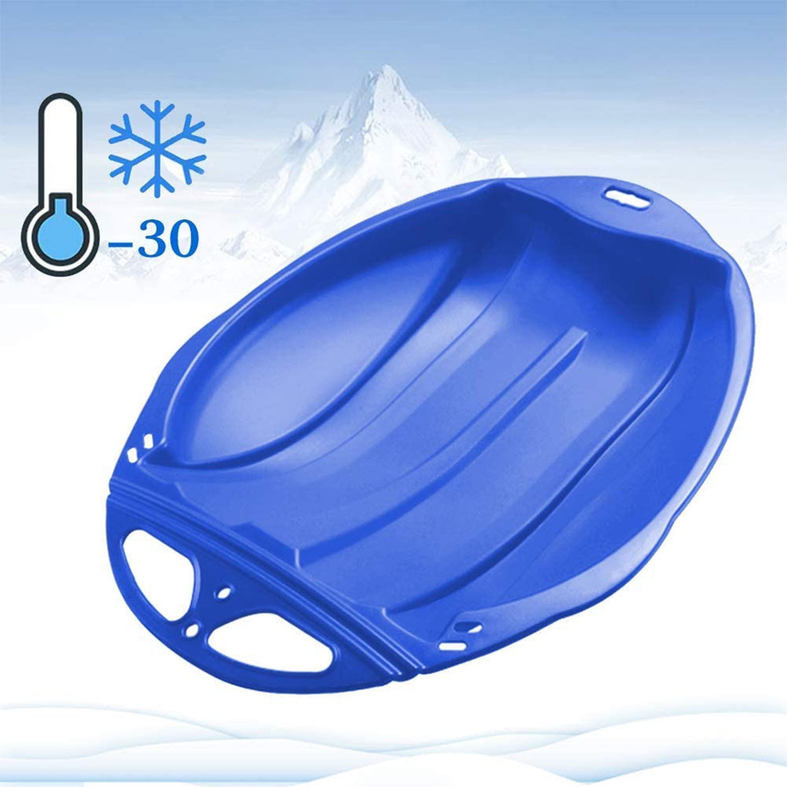 Round Snow Sled Disc for Kids and Adults, Thick Portable Skiing Pad with Anti-Skid Sunk Seat, Versatile Slider for Snow, Grass, and Sand, Comfortable Oversized Handle Design up to 220lbs Blue - Image 2