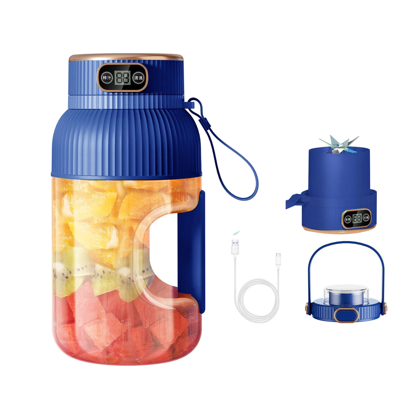 Portable 1200ml Electric Mixing Cup, Stainless Steel & Glass Body, Squeeze Bottle for Protein Shakes, Juices, Gym Drinks, Rechargeable, Airtight Lids, BPA-Free, Multi-Functional Blender Blue - Image 1