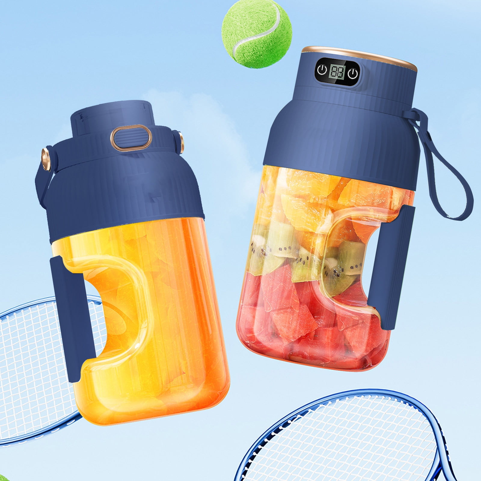 Portable 1200ml Electric Mixing Cup, Stainless Steel & Glass Body, Squeeze Bottle for Protein Shakes, Juices, Gym Drinks, Rechargeable, Airtight Lids, BPA-Free, Multi-Functional Blender Blue - Image 2