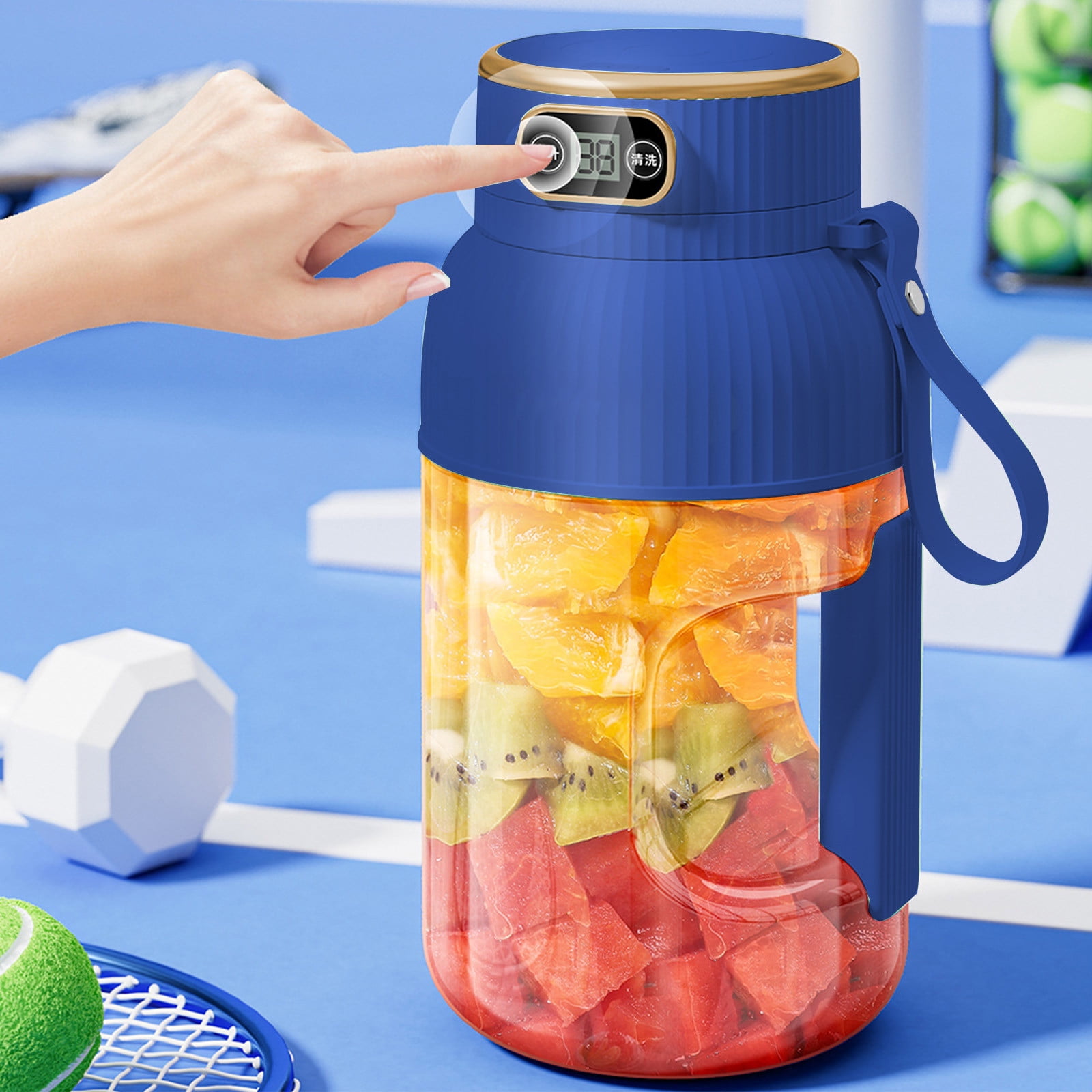 Portable 1200ml Electric Mixing Cup, Stainless Steel & Glass Body, Squeeze Bottle for Protein Shakes, Juices, Gym Drinks, Rechargeable, Airtight Lids, BPA-Free, Multi-Functional Blender Blue - Image 4