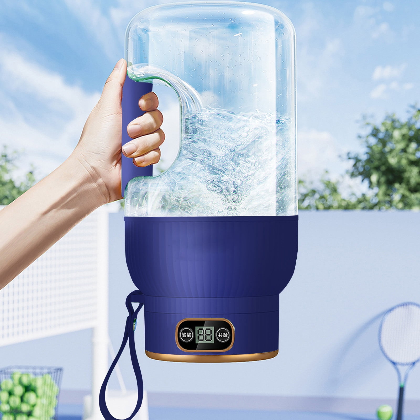 Portable 1200ml Electric Mixing Cup, Stainless Steel & Glass Body, Squeeze Bottle for Protein Shakes, Juices, Gym Drinks, Rechargeable, Airtight Lids, BPA-Free, Multi-Functional Blender Blue - Image 5