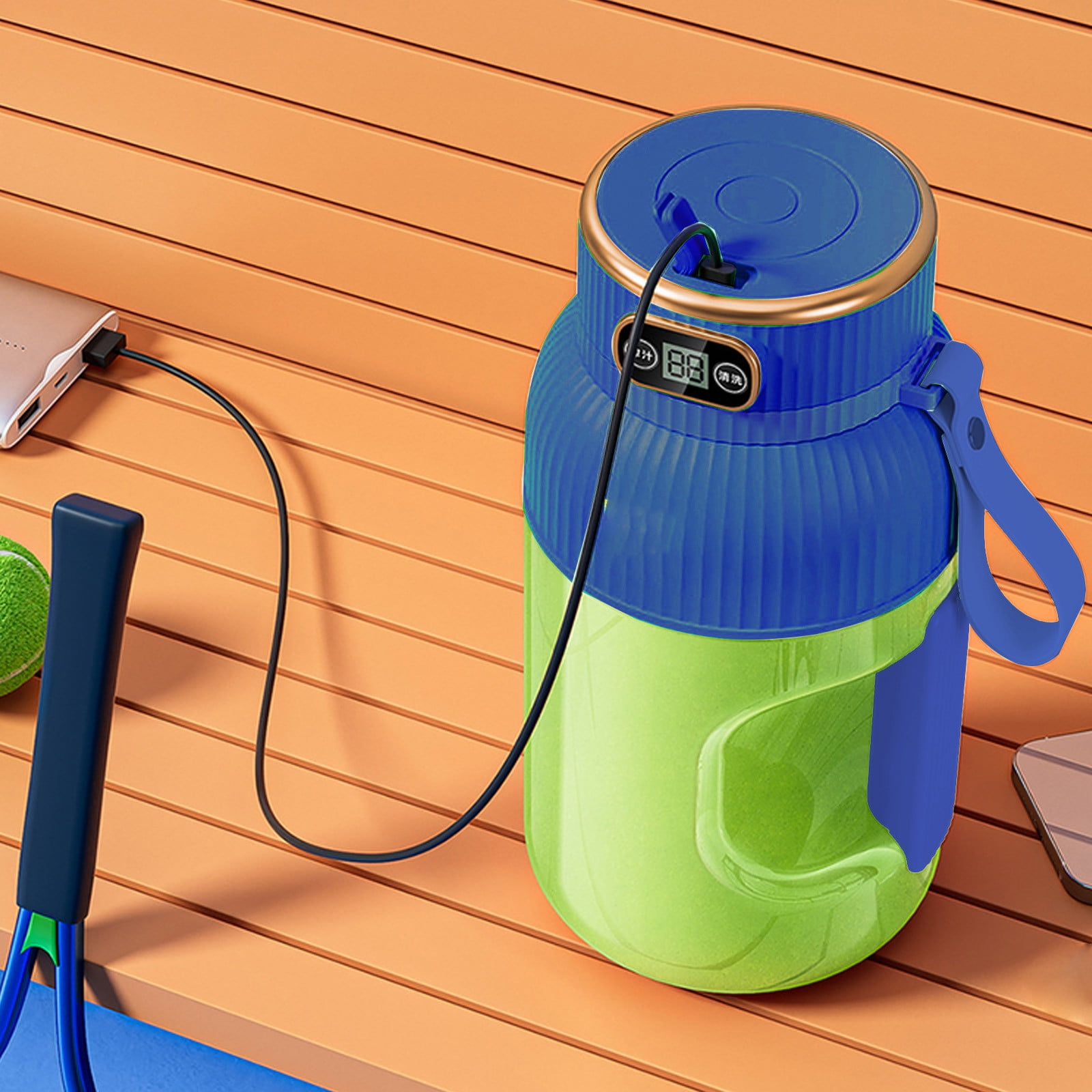 Portable 1200ml Electric Mixing Cup, Stainless Steel & Glass Body, Squeeze Bottle for Protein Shakes, Juices, Gym Drinks, Rechargeable, Airtight Lids, BPA-Free, Multi-Functional Blender Blue - Image 6