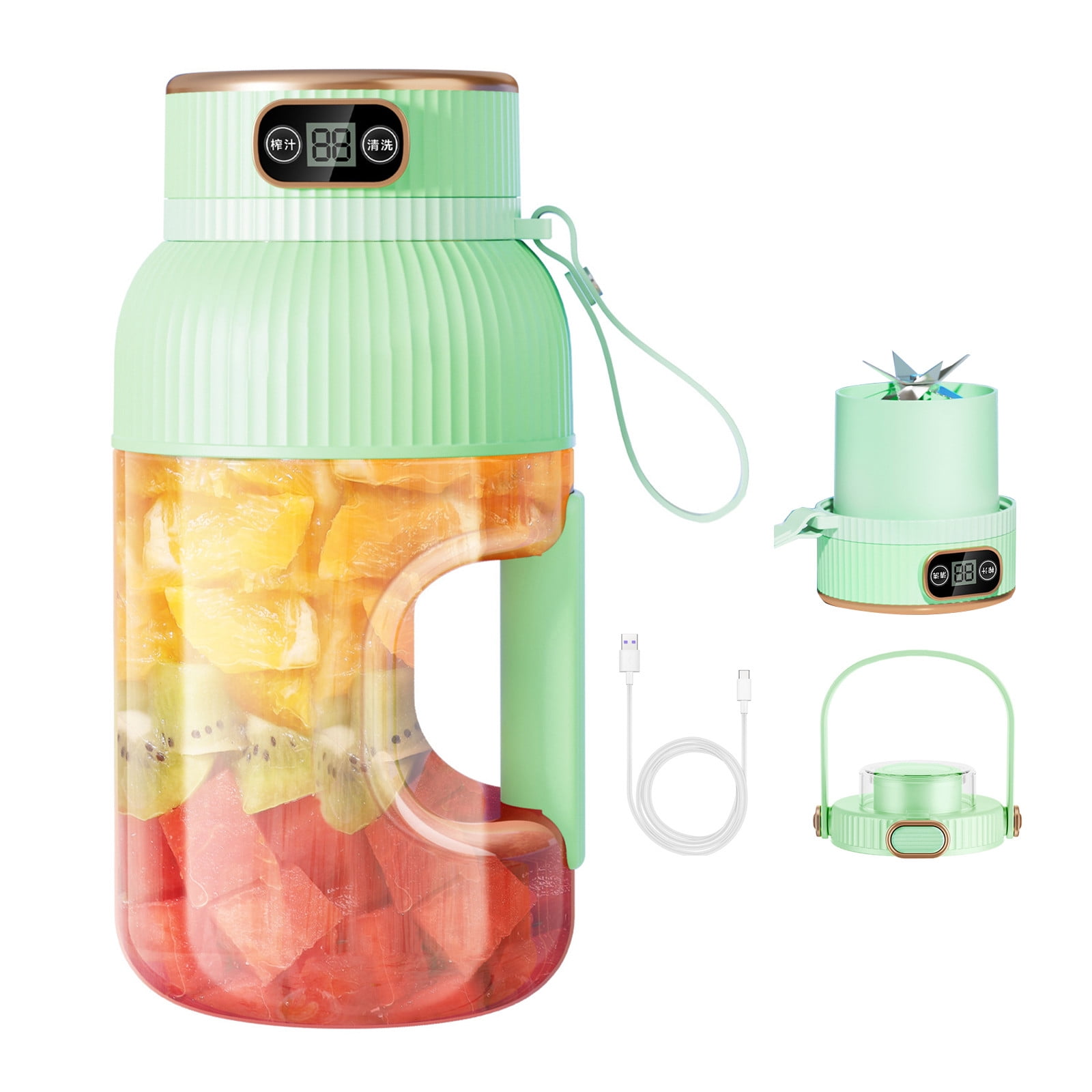 Portable 1200ml Electric Mixing Cup, Stainless Steel & Glass Body, Squeeze Bottle for Protein Shakes, Juices, Gym Drinks, Rechargeable, Airtight Lids, BPA-Free, Multi-Functional Blender Green - Image 1