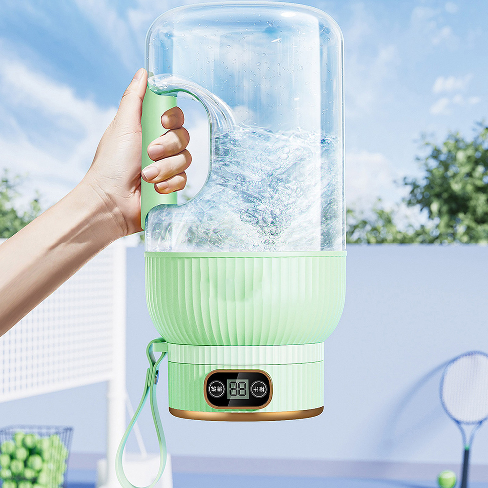 Portable 1200ml Electric Mixing Cup, Stainless Steel & Glass Body, Squeeze Bottle for Protein Shakes, Juices, Gym Drinks, Rechargeable, Airtight Lids, BPA-Free, Multi-Functional Blender Green - Image 5