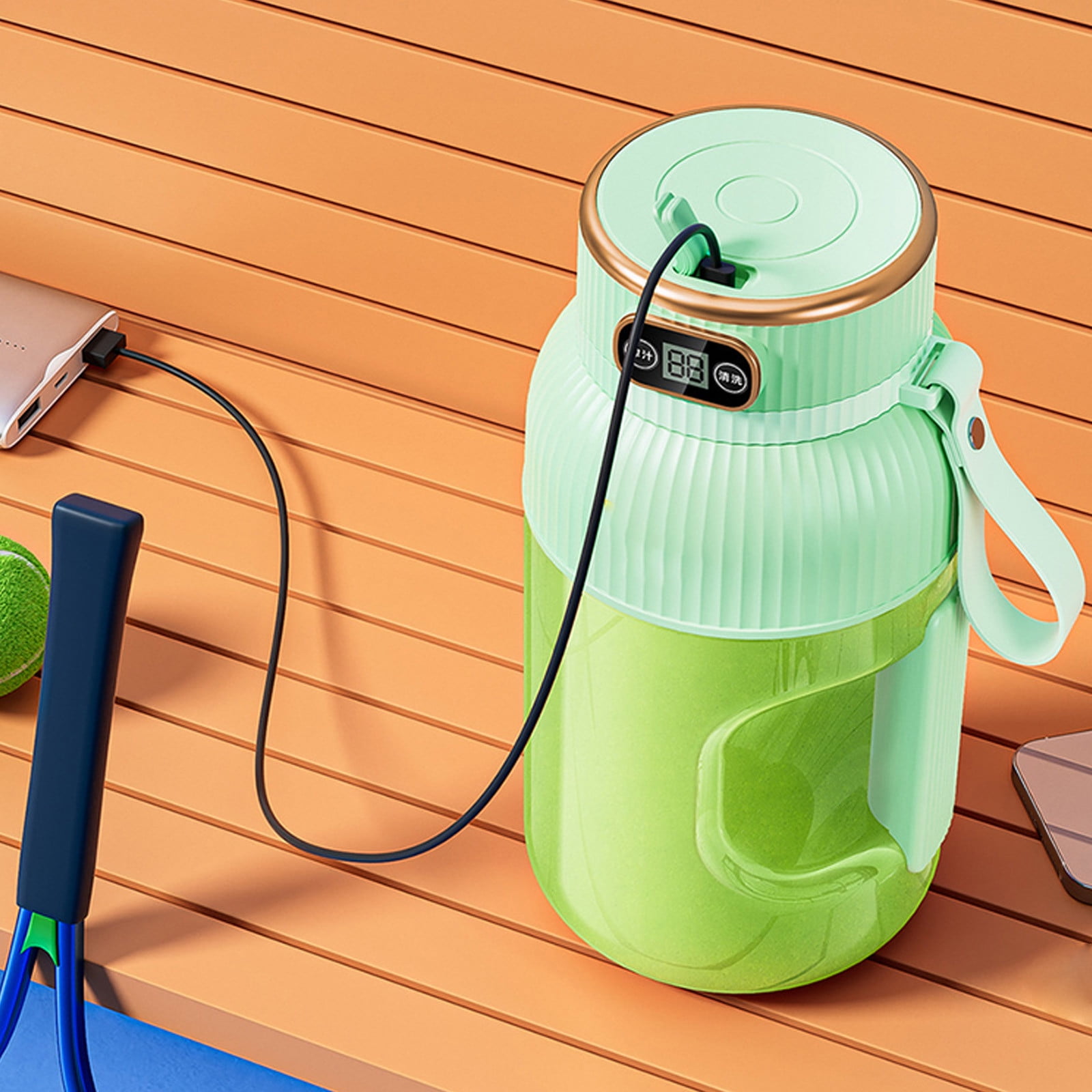 Portable 1200ml Electric Mixing Cup, Stainless Steel & Glass Body, Squeeze Bottle for Protein Shakes, Juices, Gym Drinks, Rechargeable, Airtight Lids, BPA-Free, Multi-Functional Blender Green - Image 6