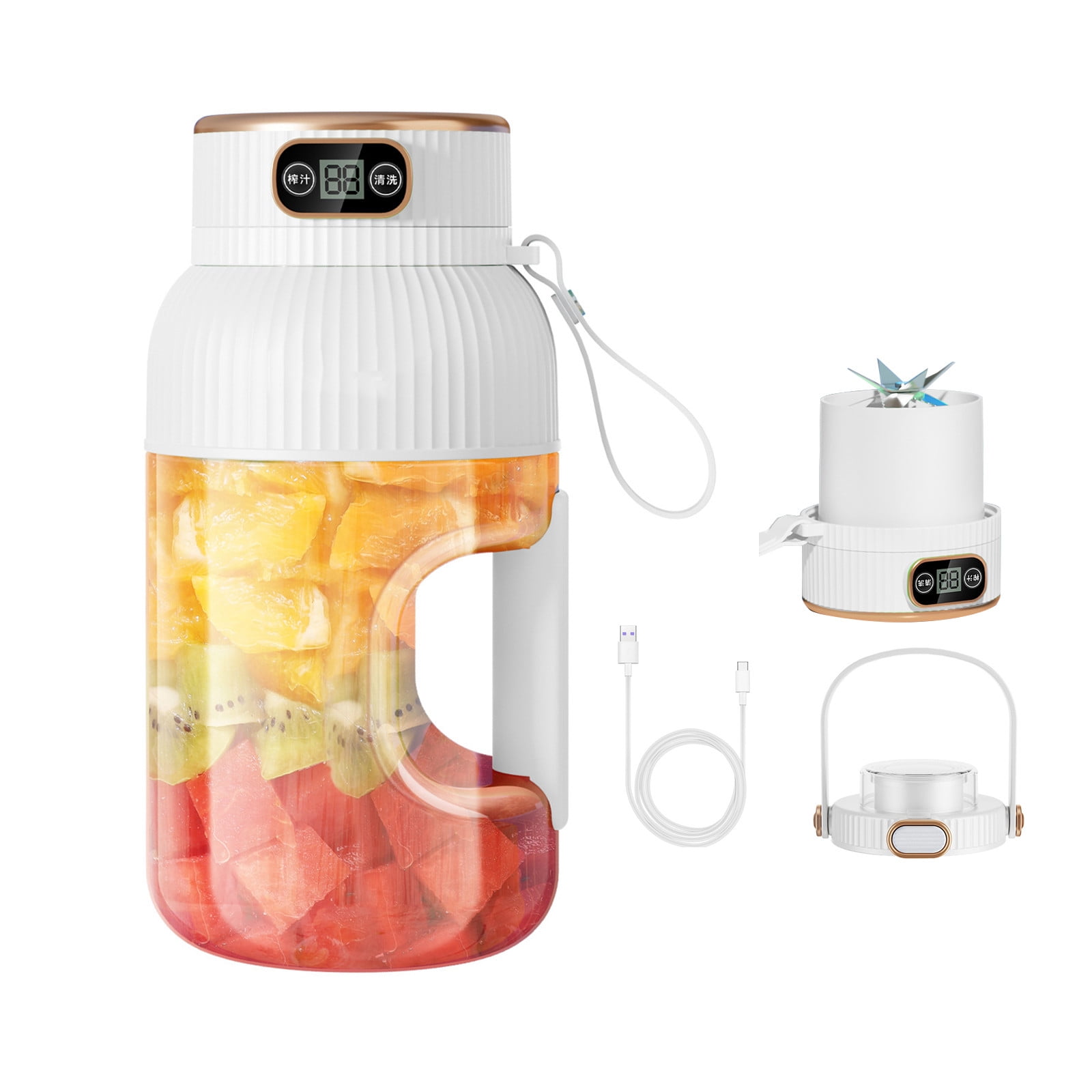 Portable 1200ml Electric Mixing Cup, Stainless Steel & Glass Body, Squeeze Bottle for Protein Shakes, Juices, Gym Drinks, Rechargeable, Airtight Lids, BPA-Free, Multi-Functional Blender White - Image 1
