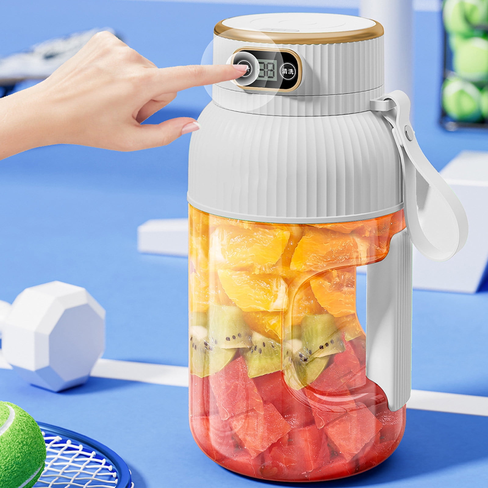 Portable 1200ml Electric Mixing Cup, Stainless Steel & Glass Body, Squeeze Bottle for Protein Shakes, Juices, Gym Drinks, Rechargeable, Airtight Lids, BPA-Free, Multi-Functional Blender White - Image 4