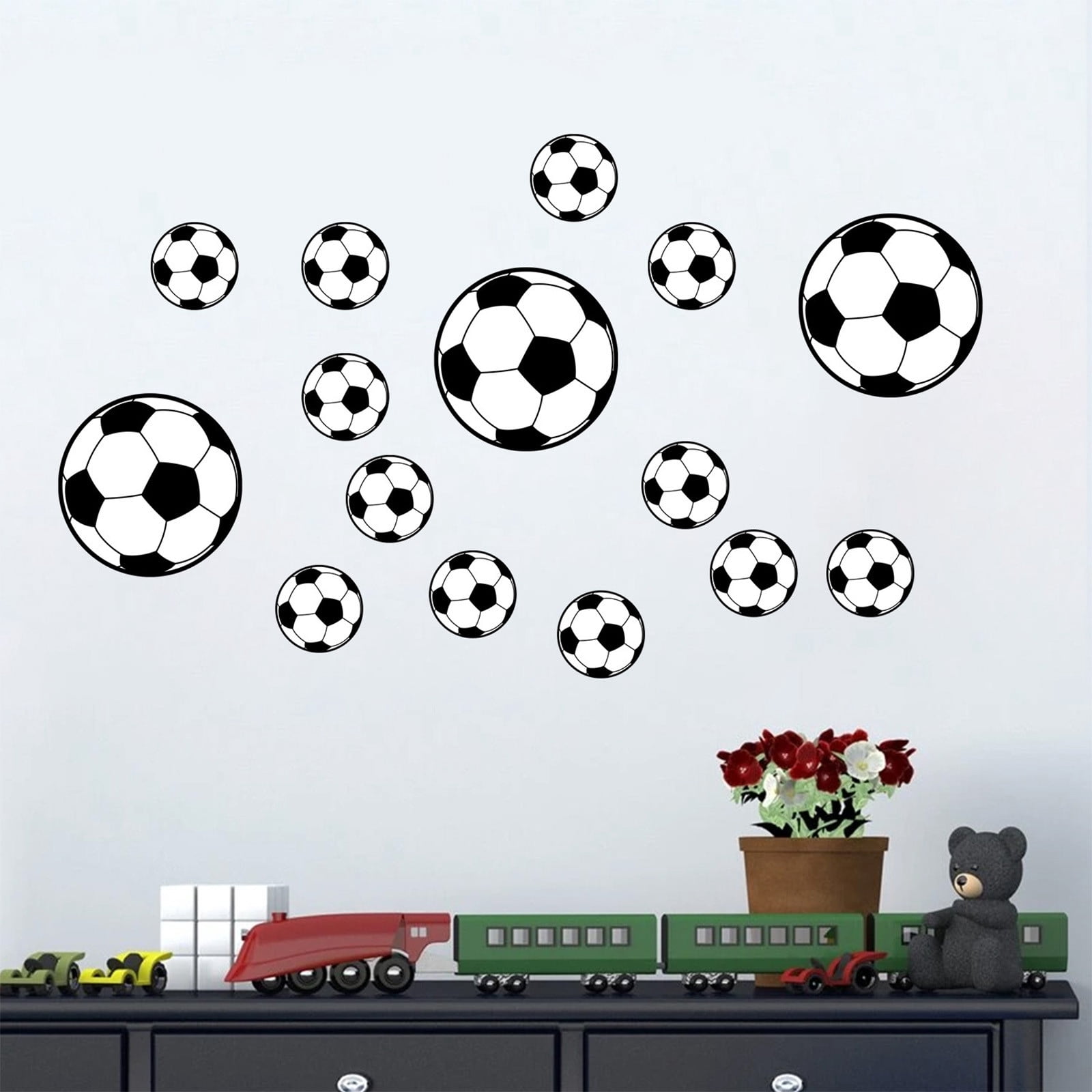 Soccer Stickers for Wall, Football Fan Room Decor, Sports Themed Stickers for Doors, Windows, Bedroom, Kids & Teens, Waterproof Vinyl Stickers with Balls & Bottles Design - Image 2
