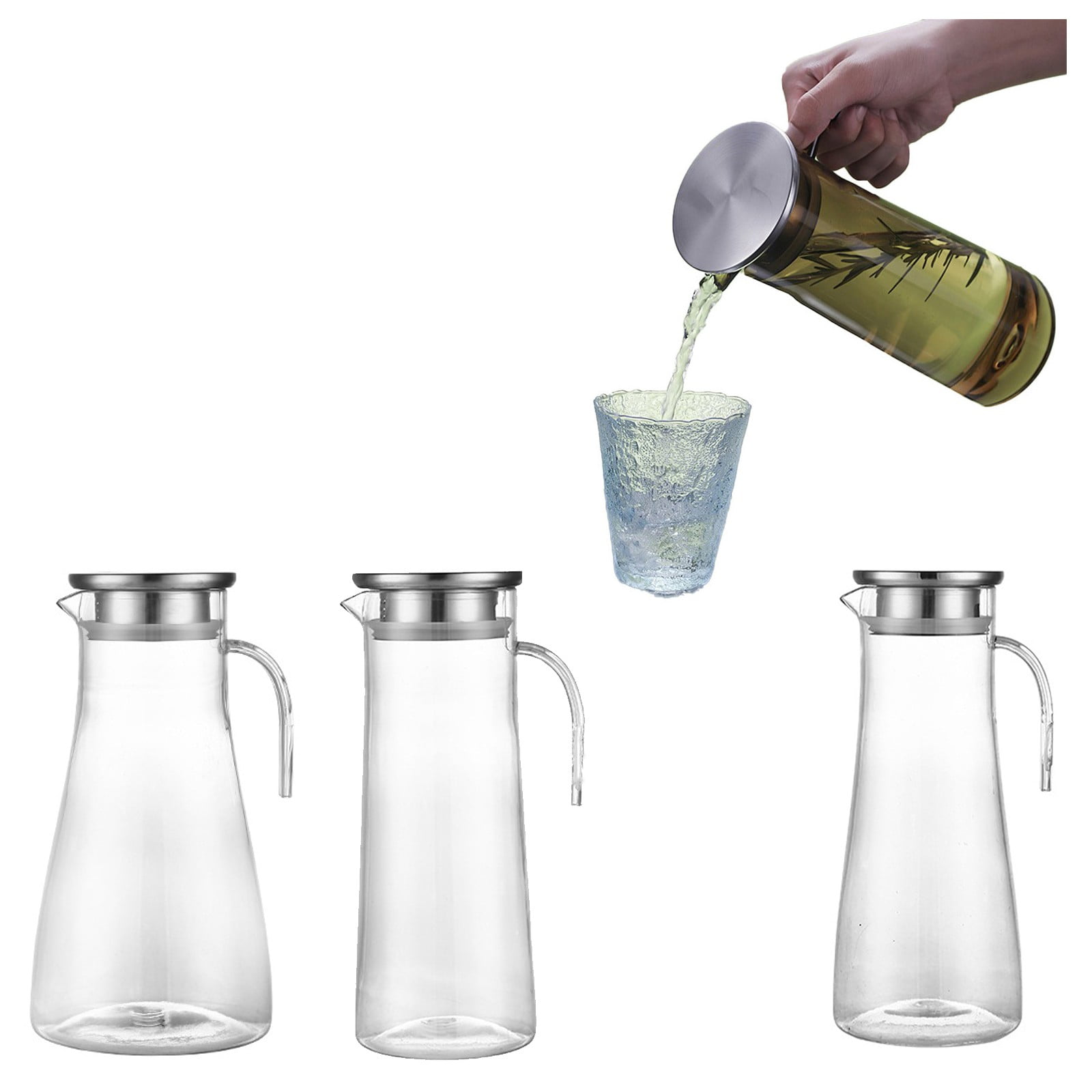 Glass Pitcher with Lid, Easy Clean and Heat Resistance Borosilicate Glass Jug for Hot or Cold Water, Milk, Ice Tea and Juice Beverage, 1 Pcs, 33.8 Oz, 9.44x3.54 10.62