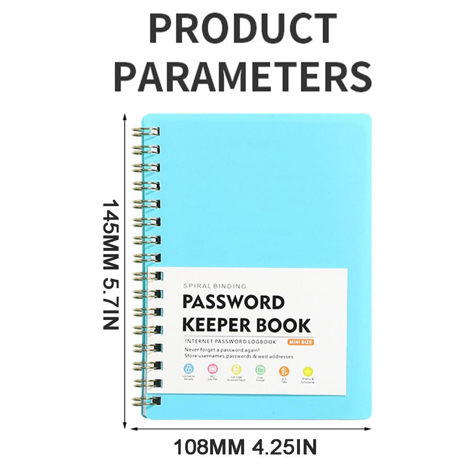 Spiral Password Book with Alphabetical Tabs,Plastic Password Book,Password Book Password Book with Personal Alphabet Label Internet Address and Password Headquarters Password Log, 4.25