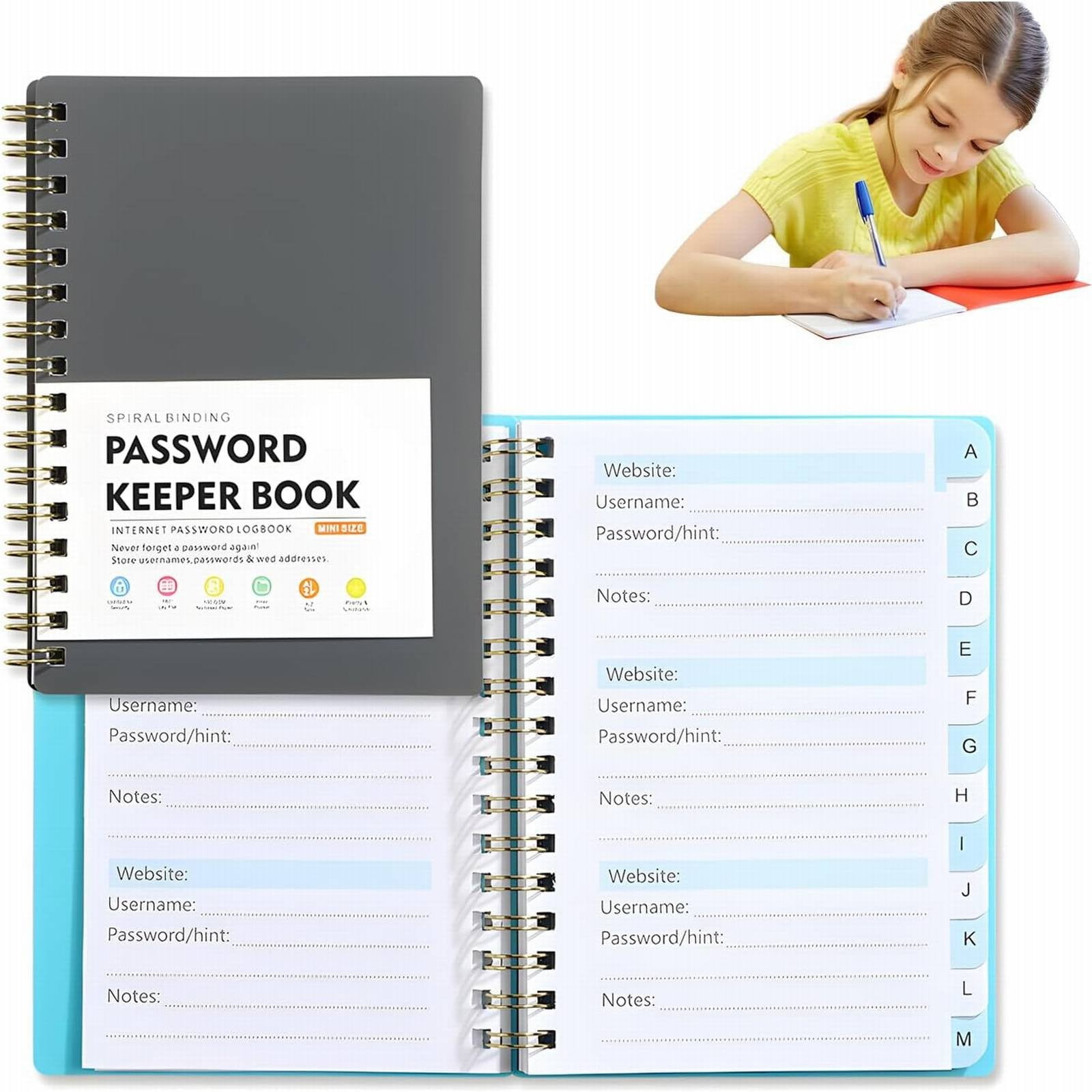 Spiral Password Book with Alphabetical Tabs,Plastic Password Book,Password Book Password Book with Personal Alphabet Label Internet Address and Password Headquarters Password Log, 4.25