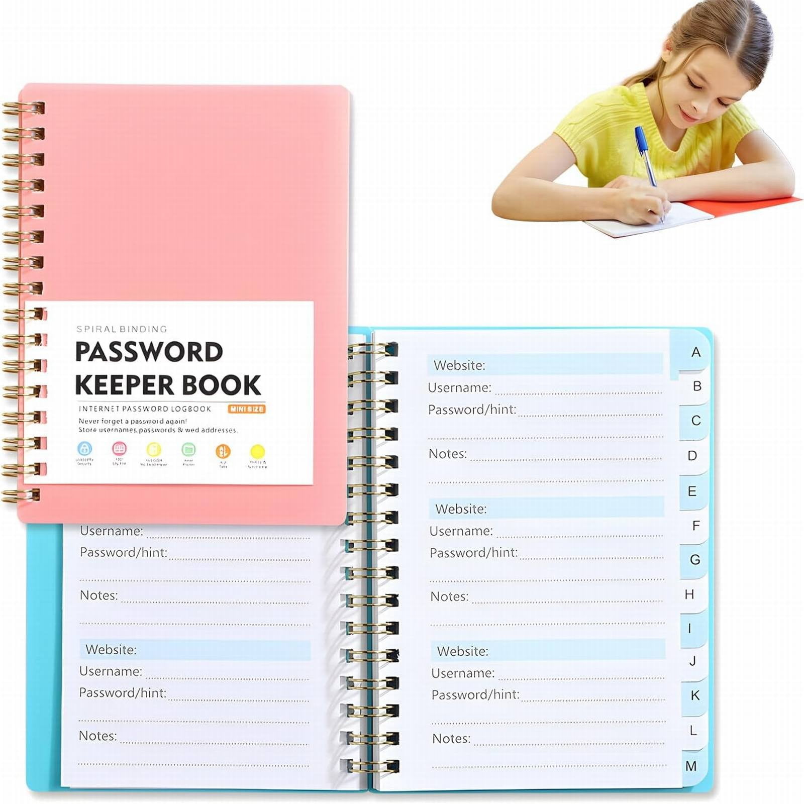 Spiral Password Book with Alphabetical Tabs,Plastic Password Book,Password Book Password Book with Personal Alphabet Label Internet Address and Password Headquarters Password Log, 4.25