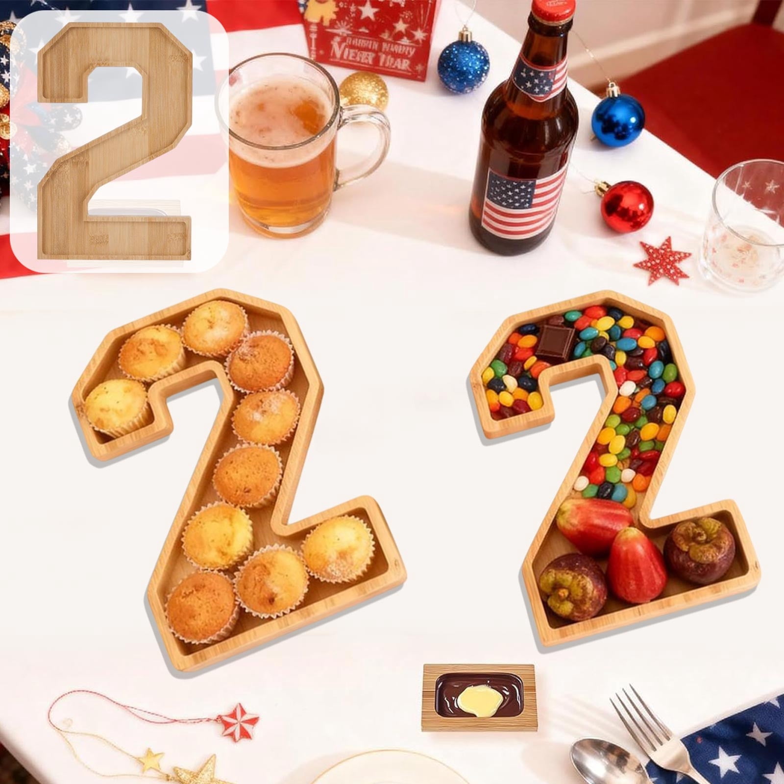 Wooden 2026 Party Supplies Charcuterie Numbers Fillable Decoration,2026 Graduation Fillable Numbers,Number Charcuterie Board Box for Fruit Cheese Platter Candy Cake Plates,Display Candy Snack Tray Number 2 - Image 2