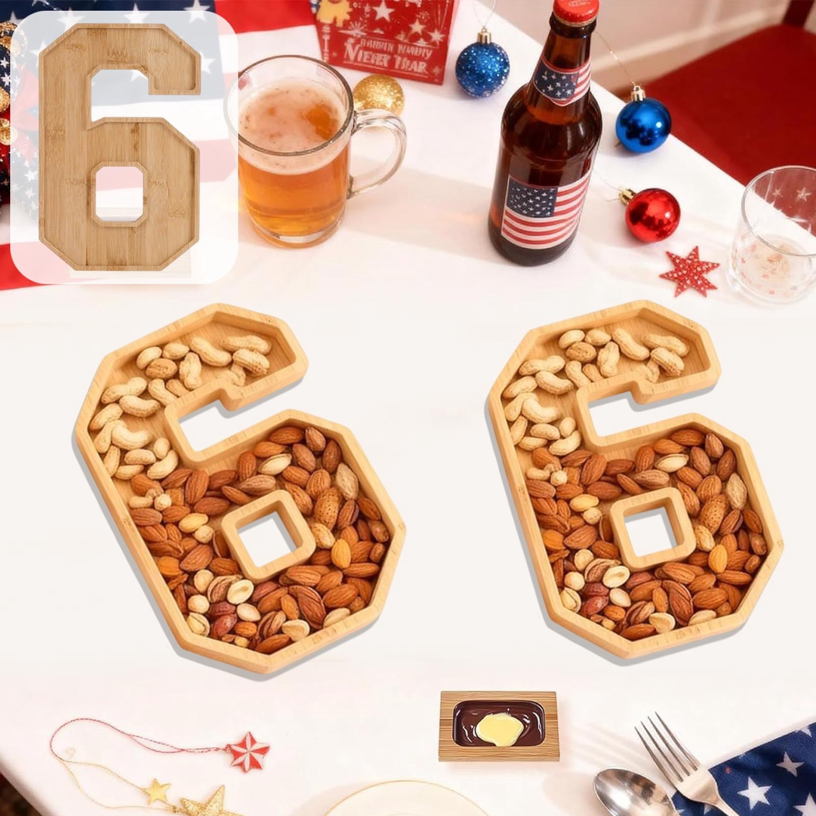 Wooden 2026 Party Supplies Charcuterie Numbers Fillable Decoration,2026 Graduation Fillable Numbers,Number Charcuterie Board Box for Fruit Cheese Platter Candy Cake Plates,Display Candy Snack Tray Number 6 - Image 2