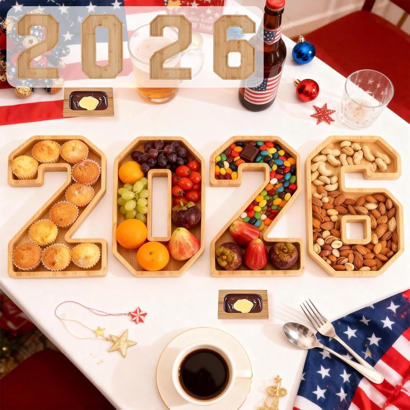 Wooden 2026 Party Supplies Charcuterie Numbers Fillable Decoration,2026 Graduation Fillable Numbers,Number Charcuterie Board Box for Fruit Cheese Platter Candy Cake Plates,Display Candy Snack Tray a set - Image 2