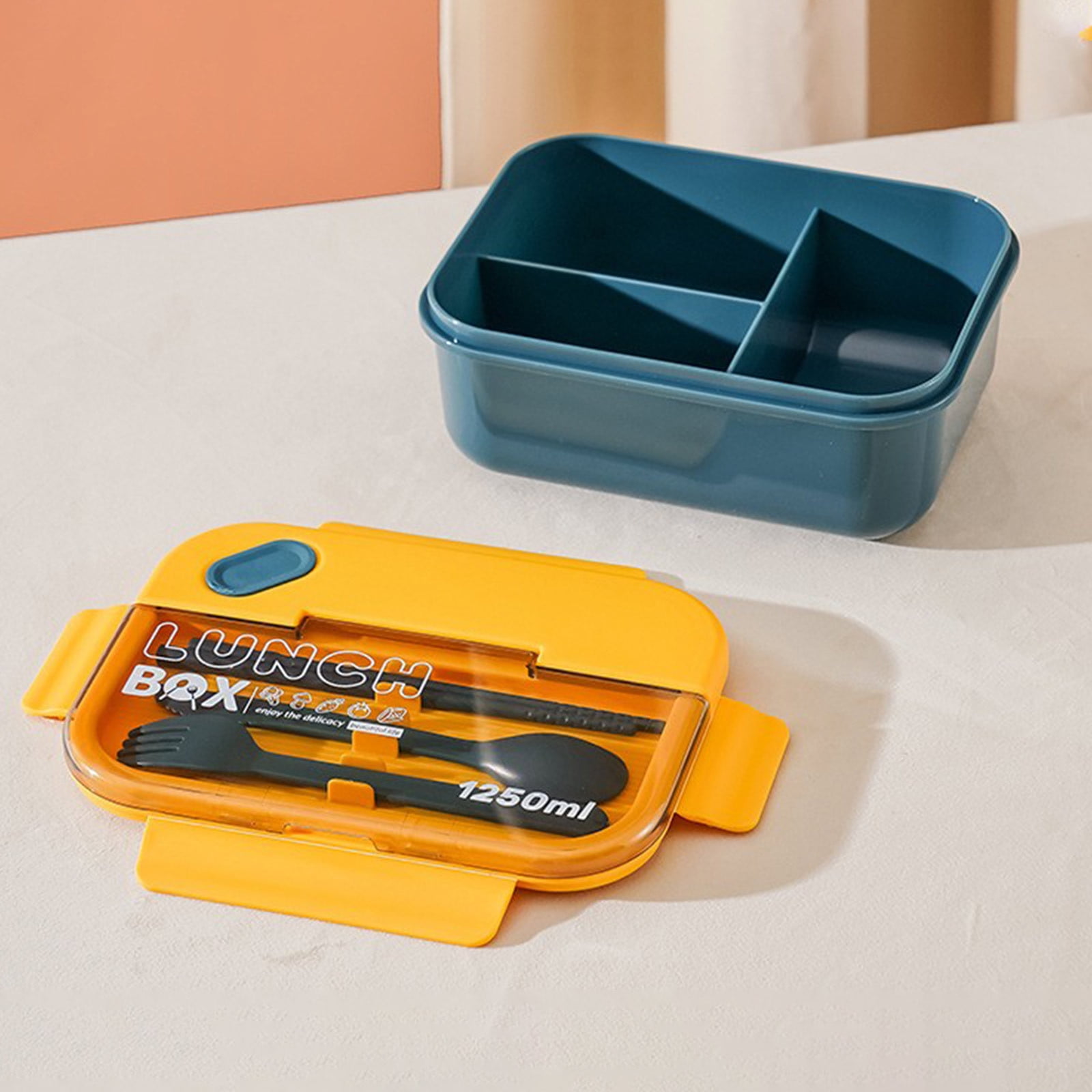 Lunch Box Containers With Dividers, 3 Compartments In One Large Lunch Box, Leakproof Lunch Box, Plastic Microwave Lunch Box Sealed Adult, Suitable For Dining Out Work Navy - Image 2