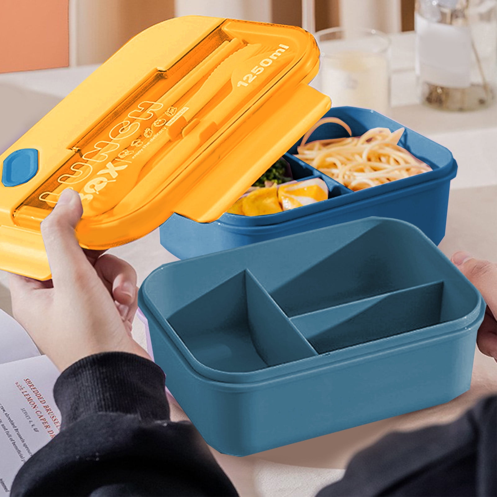 Lunch Box Containers With Dividers, 3 Compartments In One Large Lunch Box, Leakproof Lunch Box, Plastic Microwave Lunch Box Sealed Adult, Suitable For Dining Out Work Navy - Image 3