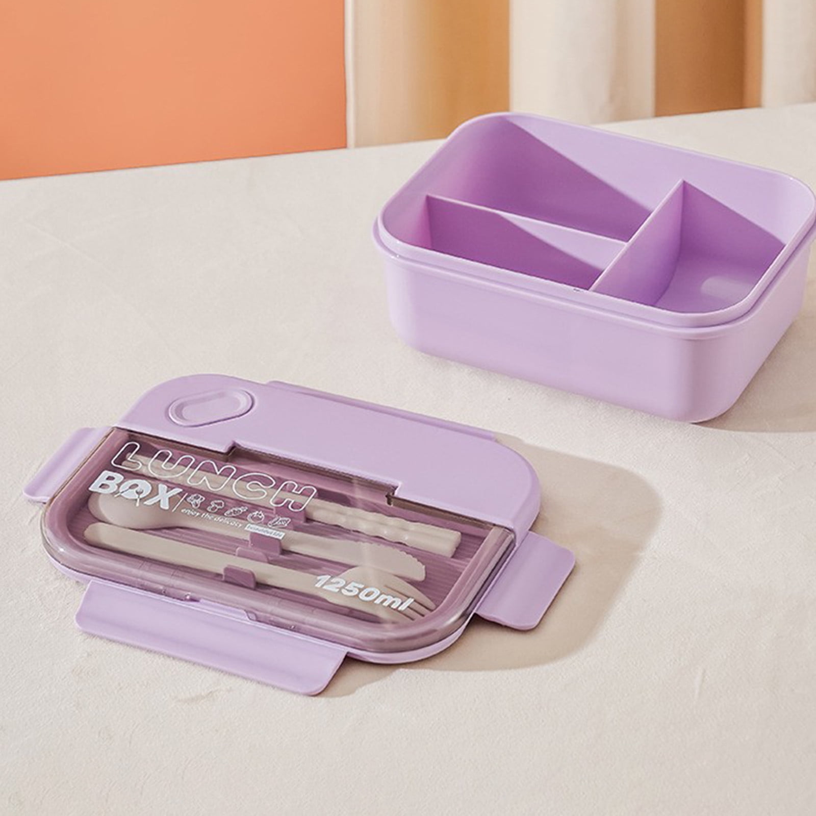 Lunch Box Containers With Dividers, 3 Compartments In One Large Lunch Box, Leakproof Lunch Box, Plastic Microwave Lunch Box Sealed Adult, Suitable For Dining Out Work Purpel - Image 2