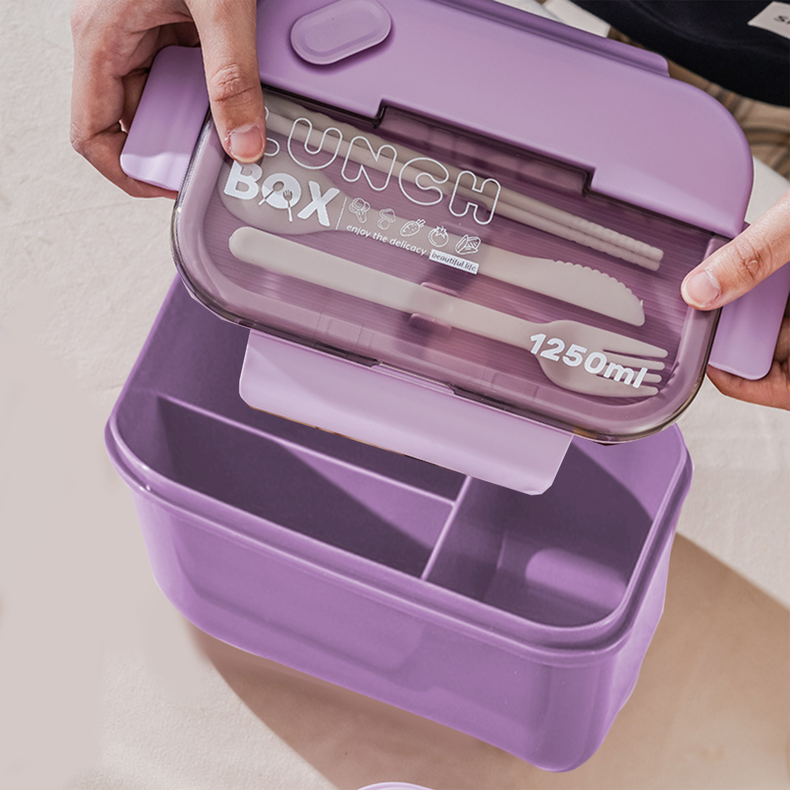 Lunch Box Containers With Dividers, 3 Compartments In One Large Lunch Box, Leakproof Lunch Box, Plastic Microwave Lunch Box Sealed Adult, Suitable For Dining Out Work Purpel - Image 4