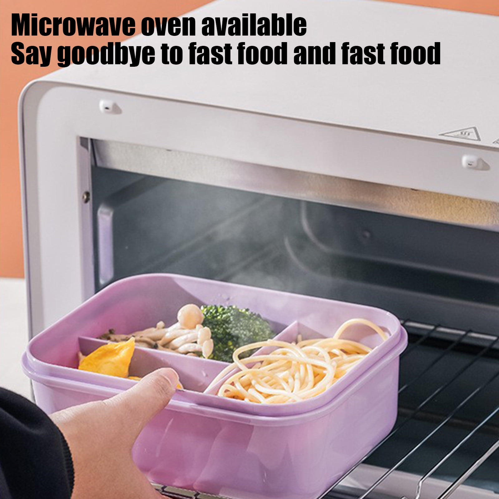 Lunch Box Containers With Dividers, 3 Compartments In One Large Lunch Box, Leakproof Lunch Box, Plastic Microwave Lunch Box Sealed Adult, Suitable For Dining Out Work Purpel - Image 5