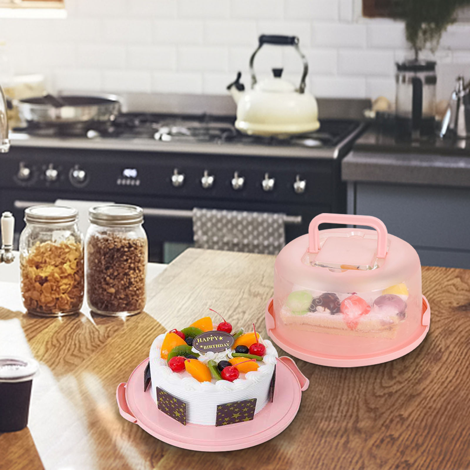 Clearance! Round Cake Carrier Cake Container With Lid And Handles, Large Cupcake Carrier Cake Keeper Sturdy Cupcake Box Cupcake Holder With Two Secure Side Closures Dishwasher Safe, Fresh Storage Pink - Image 2