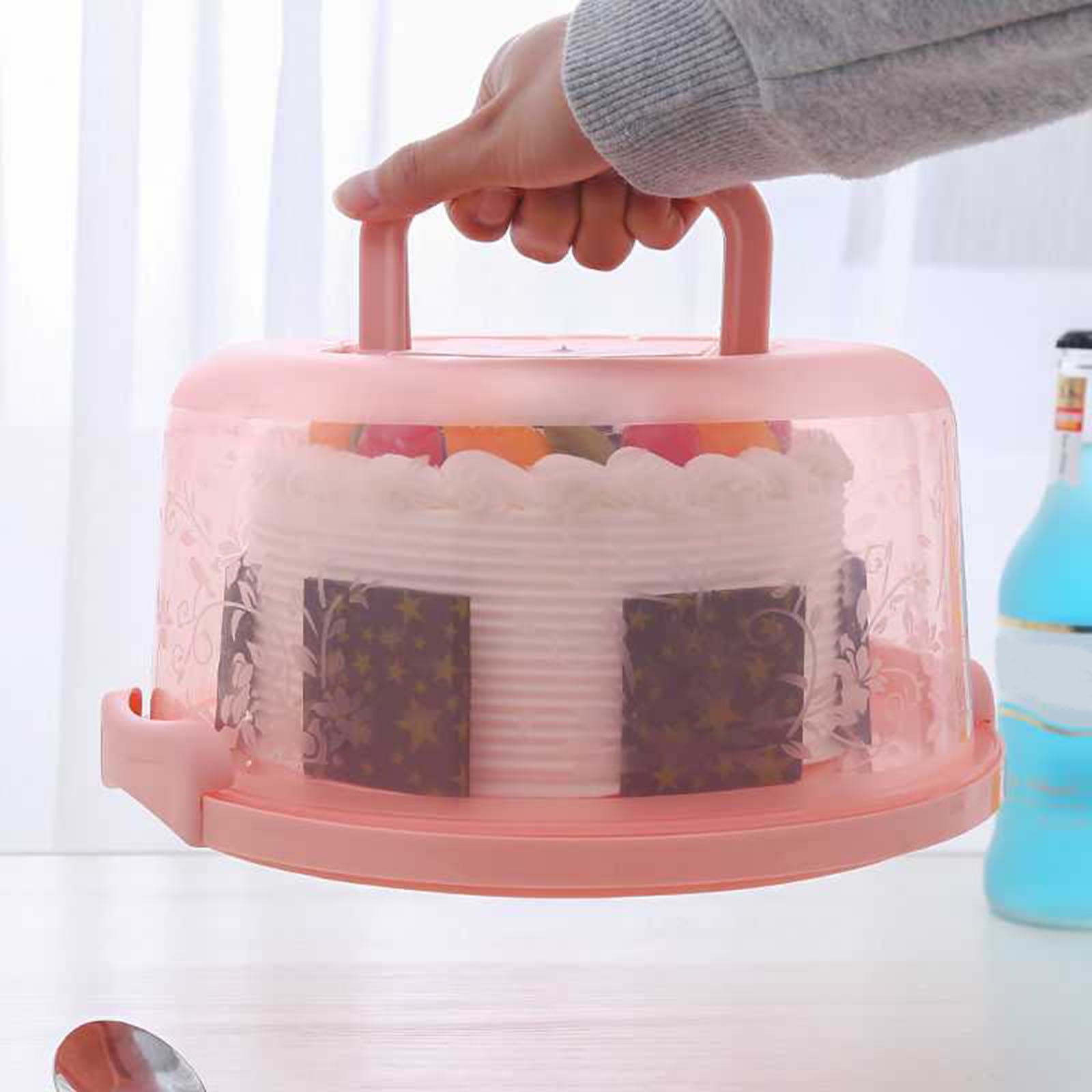 Clearance! Round Cake Carrier Cake Container With Lid And Handles, Large Cupcake Carrier Cake Keeper Sturdy Cupcake Box Cupcake Holder With Two Secure Side Closures Dishwasher Safe, Fresh Storage Pink - Image 3