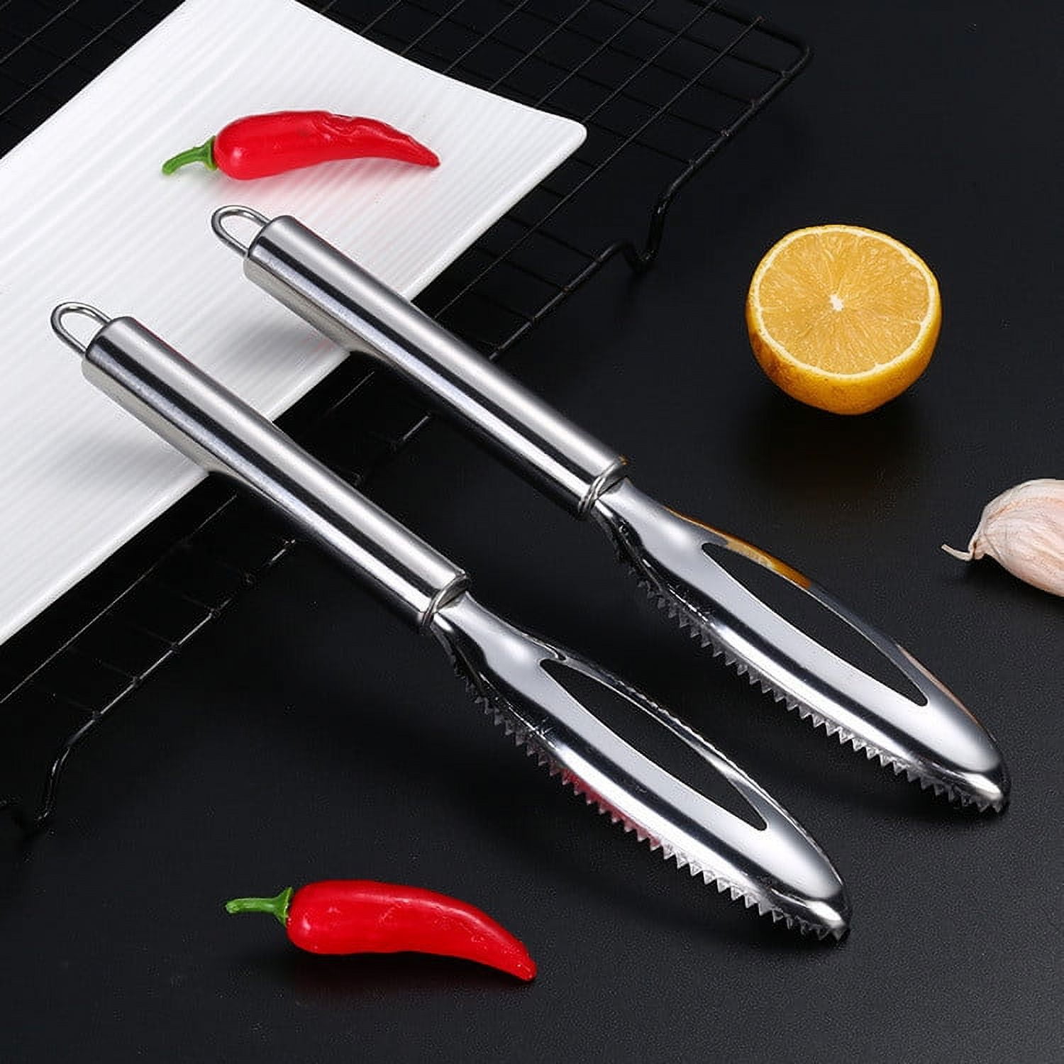Fish Scales Scraping Tool, 2024 New Multifunction Stainless Steel Fish Scale Remover Fish Cleaning Kit, Premium Fish Descaler Sawtooth Fish Scaler Remover Kitchen Tool for Home 2PC - Image 5