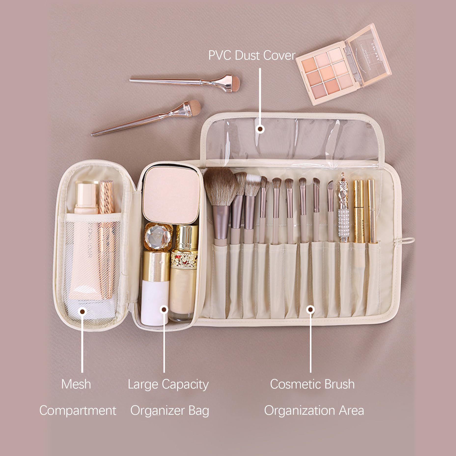 1pcs Toiletry Bag - Makeup Bag - Portable Foldable Makeup Bag, Multi-Compartment Cosmetic Box, Waterproof Travel & Daily Storage Bag Made of PU Leather - Image 3