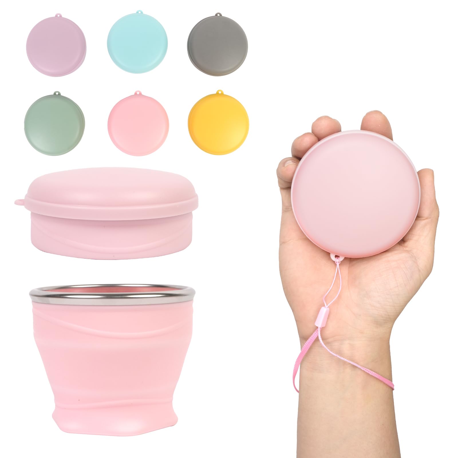 Collapsible Cup - Travel Mug - Camping Cup - Collapsible Cup - Drinking Cup - Coffee Cup To Go - Camping Tableware - Silicone Cup - Outdoor Cup - Folding Cup - Travel Accessories - Cup with Lid - Pink - 1 Piece - Image 1