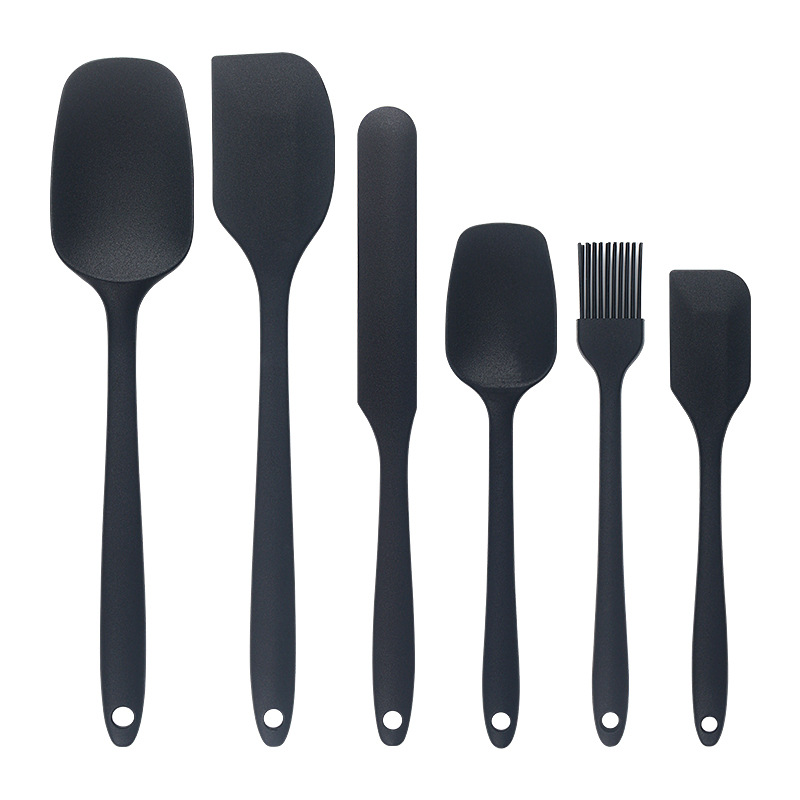 Kitchen Utensils Set - Spatula Set - Silicone Spatulas - Pan Scraper - Baking Utensils - Cooking Utensils - Kitchen Accessories - Pastry Brush - Baking Utensils - Pan Scrapers - Silicone Spoon - Pan Scraper Set - Heat Resistant - Black - 6 Pieces - Image 1