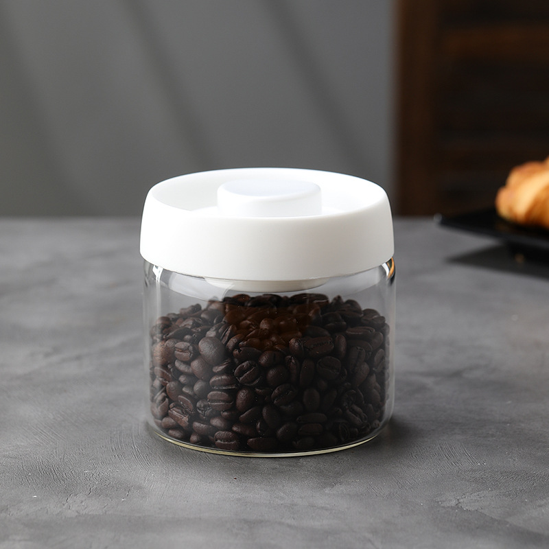 Glass Storage Containers - Storage Tin - Modern, manual vacuum storage tank made of borosilicate glass with moisture-proof lid for kitchen coffee condiments（500ml） - Image 1