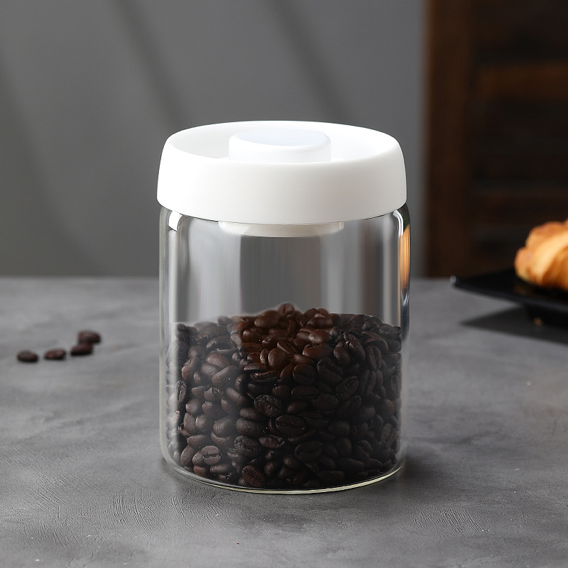 Glass Storage Containers - Storage Tin - Modern, manual vacuum storage tank made of borosilicate glass with moisture-proof lid for kitchen coffee condiments(900ml) - Image 1