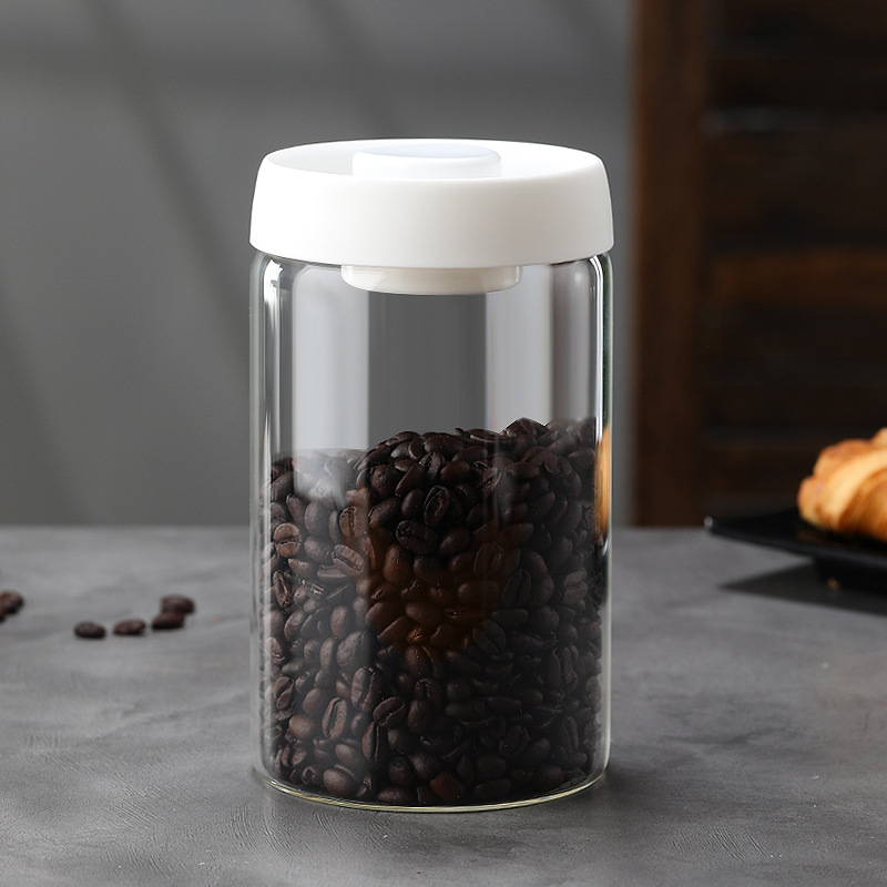 Glass Storage Containers - Storage Tin - Modern, manual vacuum storage tank made of borosilicate glass with moisture-proof lid for kitchen coffee condiments(1200ml) - Image 1