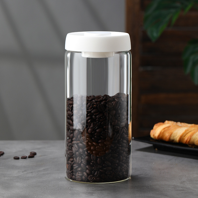Glass Storage Containers - Storage Tin - Modern, manual vacuum storage tank made of borosilicate glass with moisture-proof lid for kitchen coffee condiments(1800ml) - Image 1