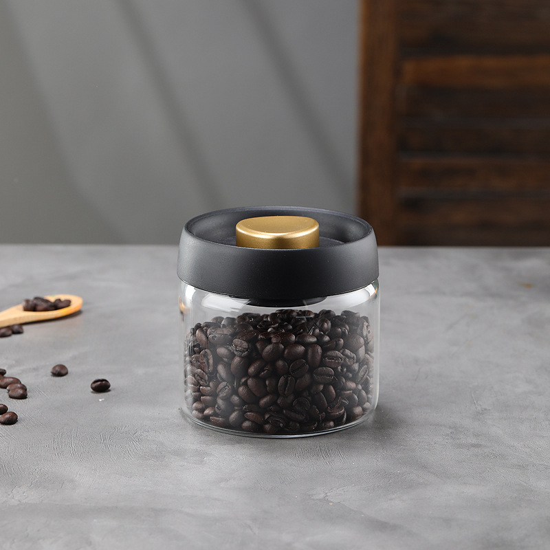 Glass Storage Containers - Storage Tin - Modern, manual vacuum storage tank made of borosilicate glass with moisture-proof lid for kitchen coffee condiments(500ml) - Image 1