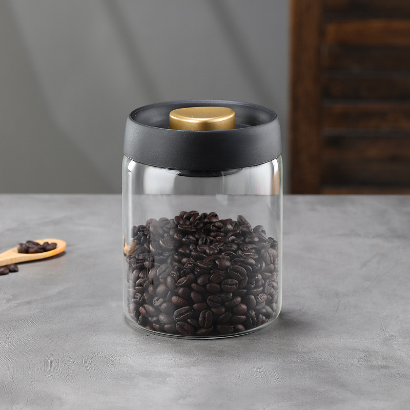 Glass Storage Containers - Storage Tin - Modern, manual vacuum storage tank made of borosilicate glass with moisture-proof lid for kitchen coffee condiments(900ml) - Image 1