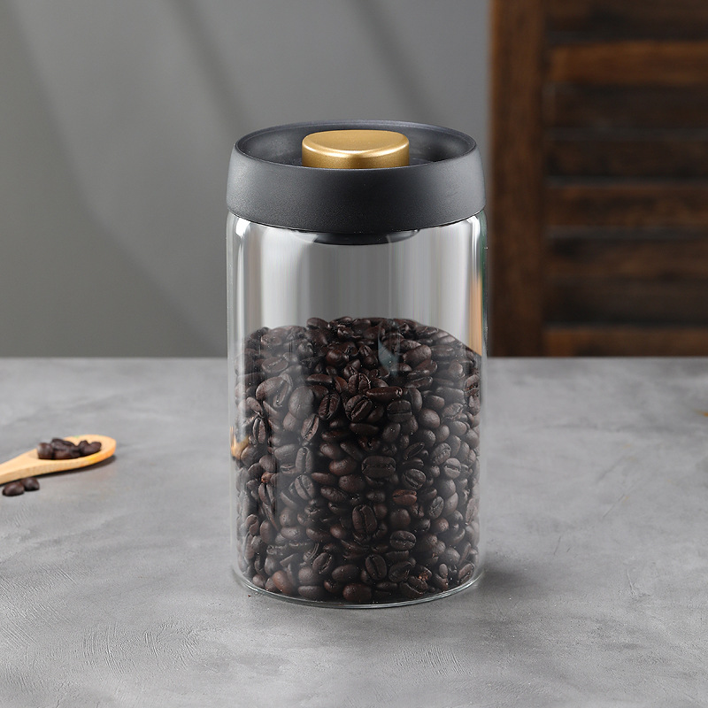 Glass Storage Containers - Storage Tin - Modern, manual vacuum storage tank made of borosilicate glass with moisture-proof lid for kitchen coffee condiments(1200ml) - Image 1