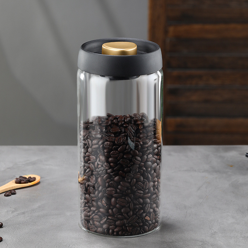 Glass Storage Containers - Storage Tin - Modern, manual vacuum storage tank made of borosilicate glass with moisture-proof lid for kitchen coffee condiments(1800ml) - Image 1