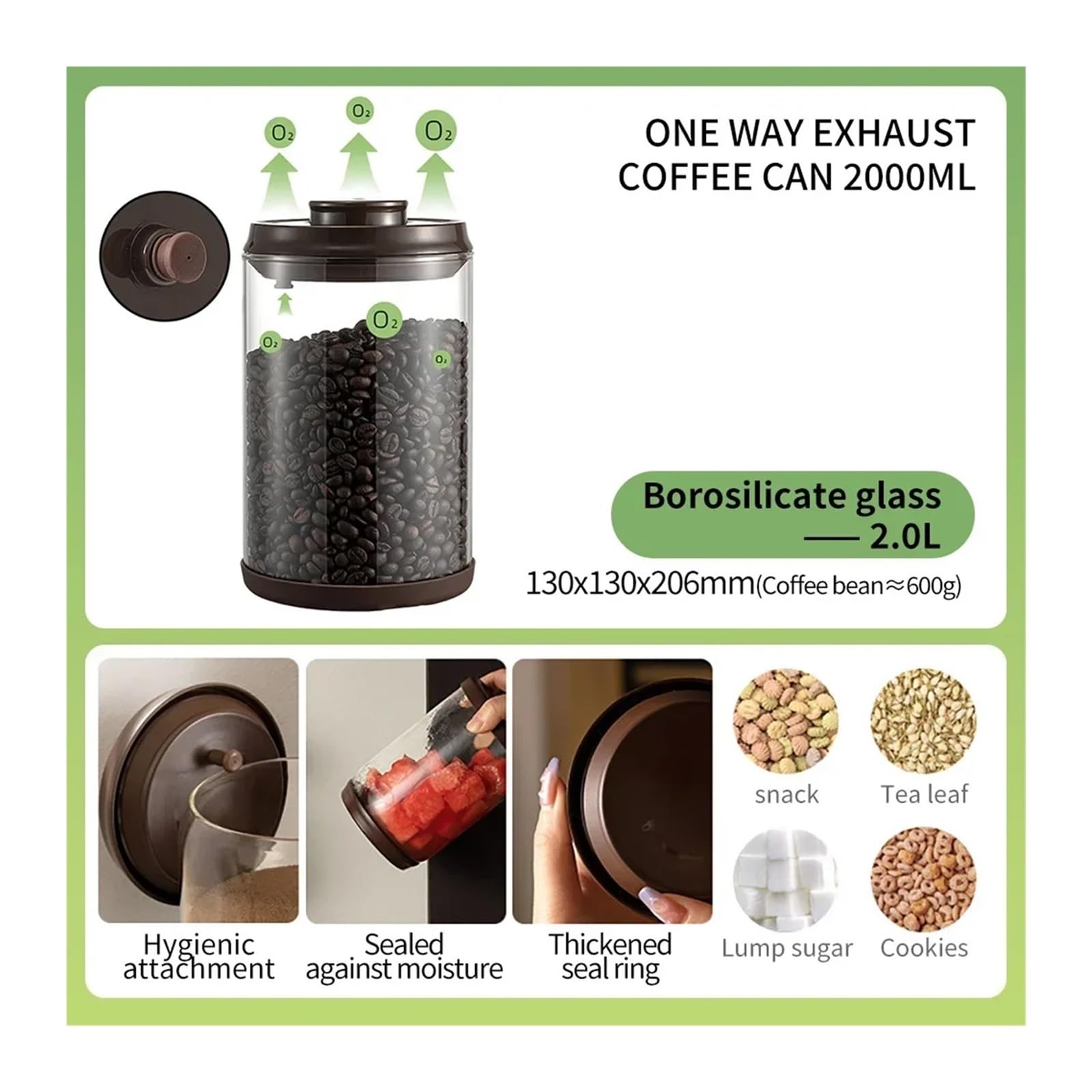 Glass Storage Containers - Storage Tin - Modern, manual vacuum storage tank made of borosilicate glass with moisture-proof lid for kitchen coffee condiments(1800ml) - Image 3