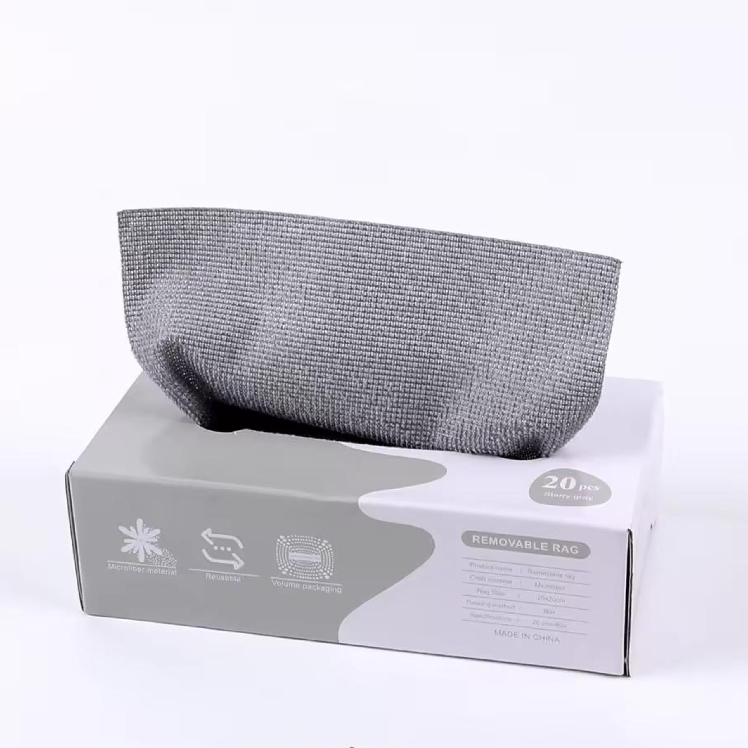 Microfiber Cloths in Dispenser Box - Cleaning Cloths - Miracle Cloths - Dish Cloths - Polishing Cloths - Reusable Cloths - Kitchen Cloths - Car Cleaning - Dust Cloths - Dry and Wet - Washable - Microfiber - Gray - 20 Pieces - Image 1