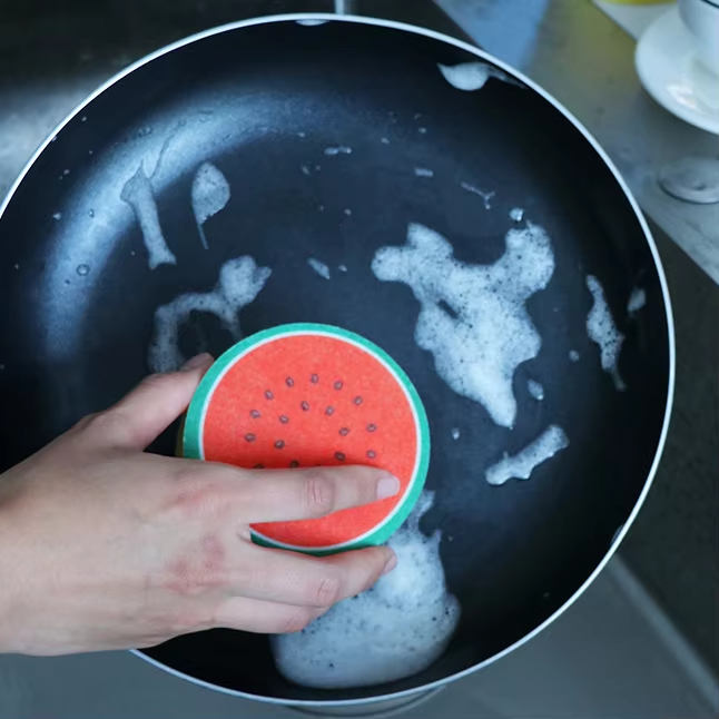 Kitchen Cleaning Sponge | Thick scouring pad | Suitable for dishes, pans, and fruit bowls | Powerful cleaning, durable, and long-lasting(watermelon) - Image 3