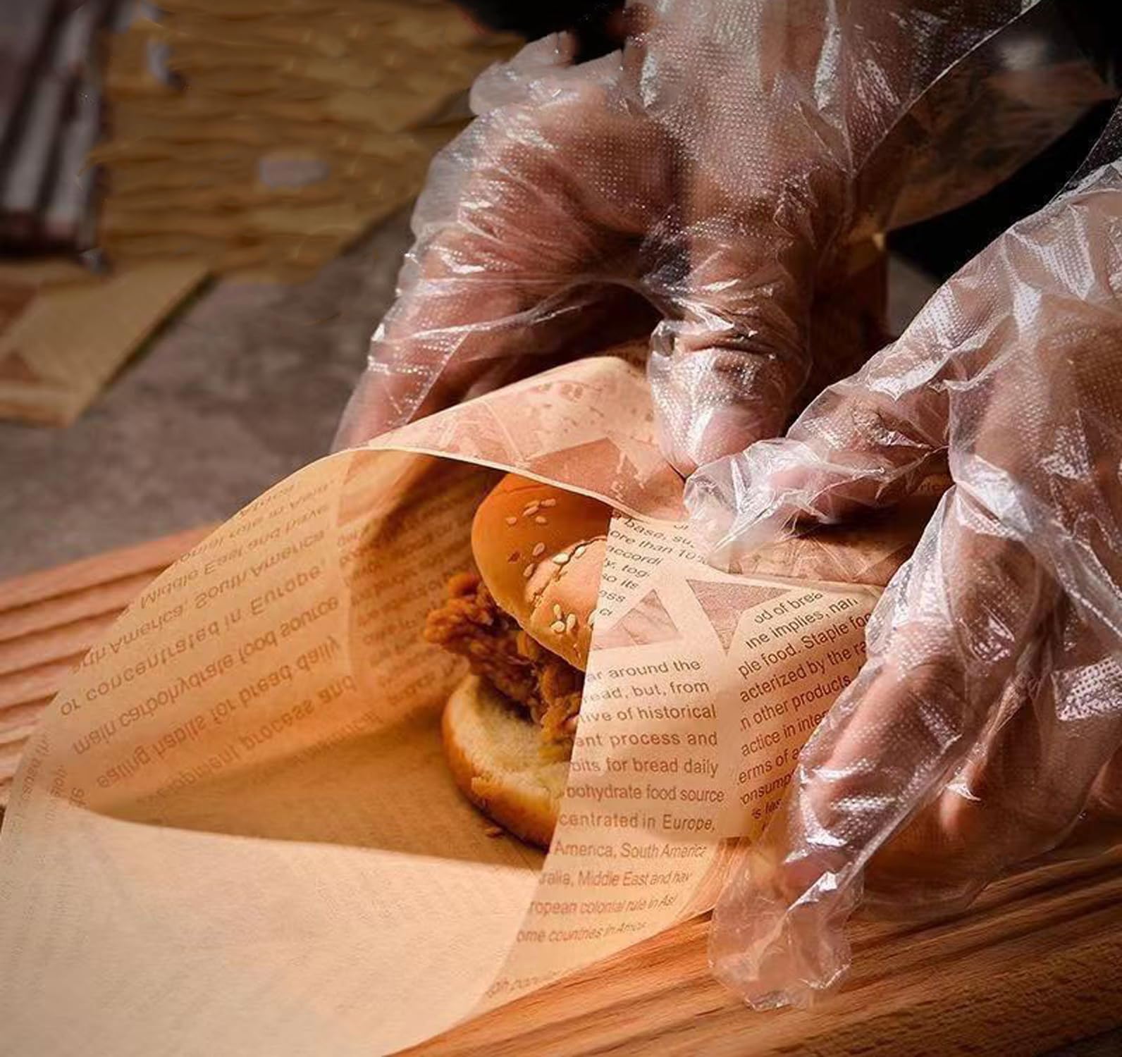 Greaseproof Paper - Hamburger Paper - Baking Paper - Snack Paper - Wrapping Paper - French Fries Paper - Serving Paper - Sandwich Paper - Food Paper - Oil Absorbent - Wrapping Paper Food - French Fries Paper - Kitchen Accessories - Newspaper Print - 100 P - Image 2