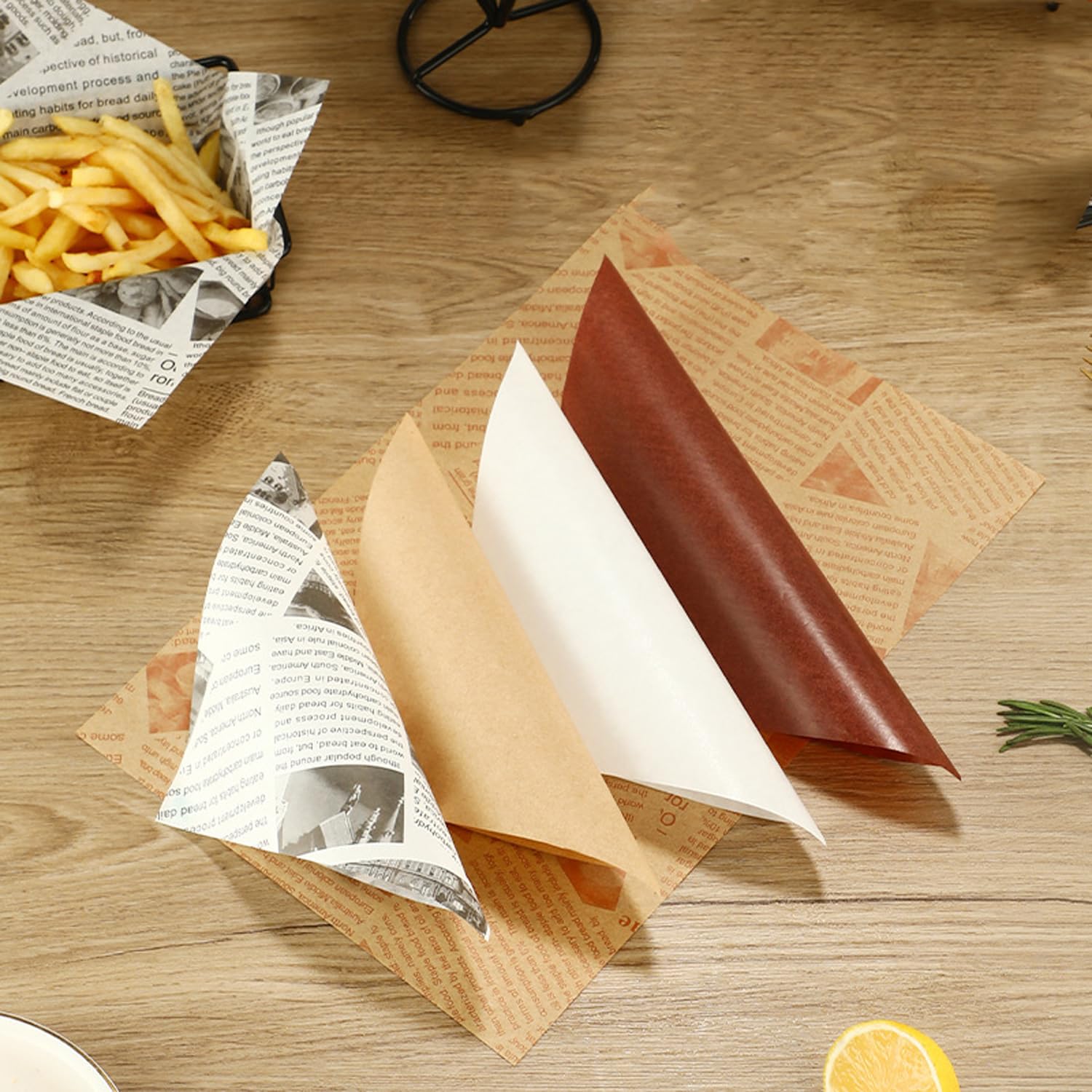 Greaseproof Paper - Hamburger Paper - Baking Paper - Snack Paper - Wrapping Paper - French Fries Paper - Serving Paper - Sandwich Paper - Food Paper - Oil Absorbent - Wrapping Paper Food - French Fries Paper - Kitchen Accessories - Newspaper Print - 100 P - Image 4