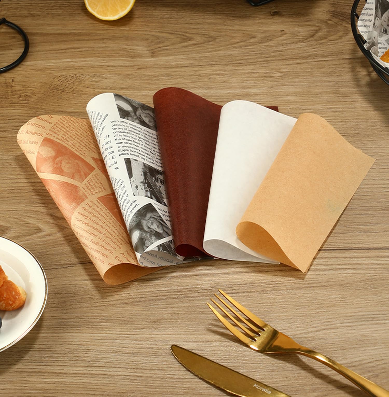 Greaseproof Paper - Hamburger Paper - Baking Paper - Snack Paper - Wrapping Paper - French Fries Paper - Serving Paper - Sandwich Paper - Food Paper - Oil Absorbent - Wrapping Paper Food - French Fries Paper - Kitchen Accessories - Newspaper Print - 100 P - Image 5