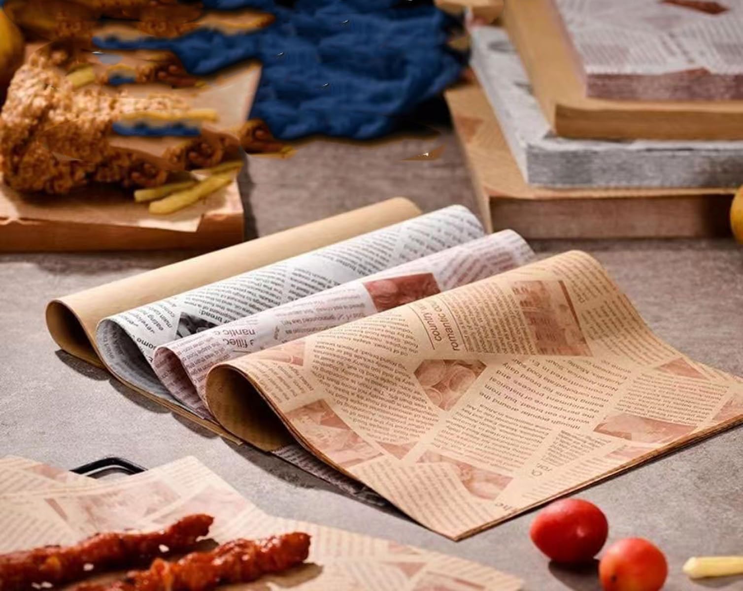 Silicone baking paper wax paper - for cooked food, 100 sheets square kraft paper for absorbing oil, newspaper for sandwich and food baskets, suitable for cakes, bread, fries, pizza, hamburgers, hot dogs - Image 3
