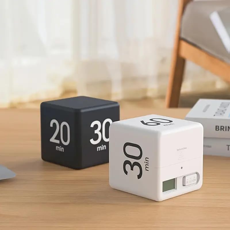 Flip Cube kitchen timer/countdown reminder with a gravity sensor, suitable for kitchens, bedrooms, offices, living rooms, and desks. It facilitates time management and offers timer options of 15, 20, 30, and 60 minutes. - Image 2